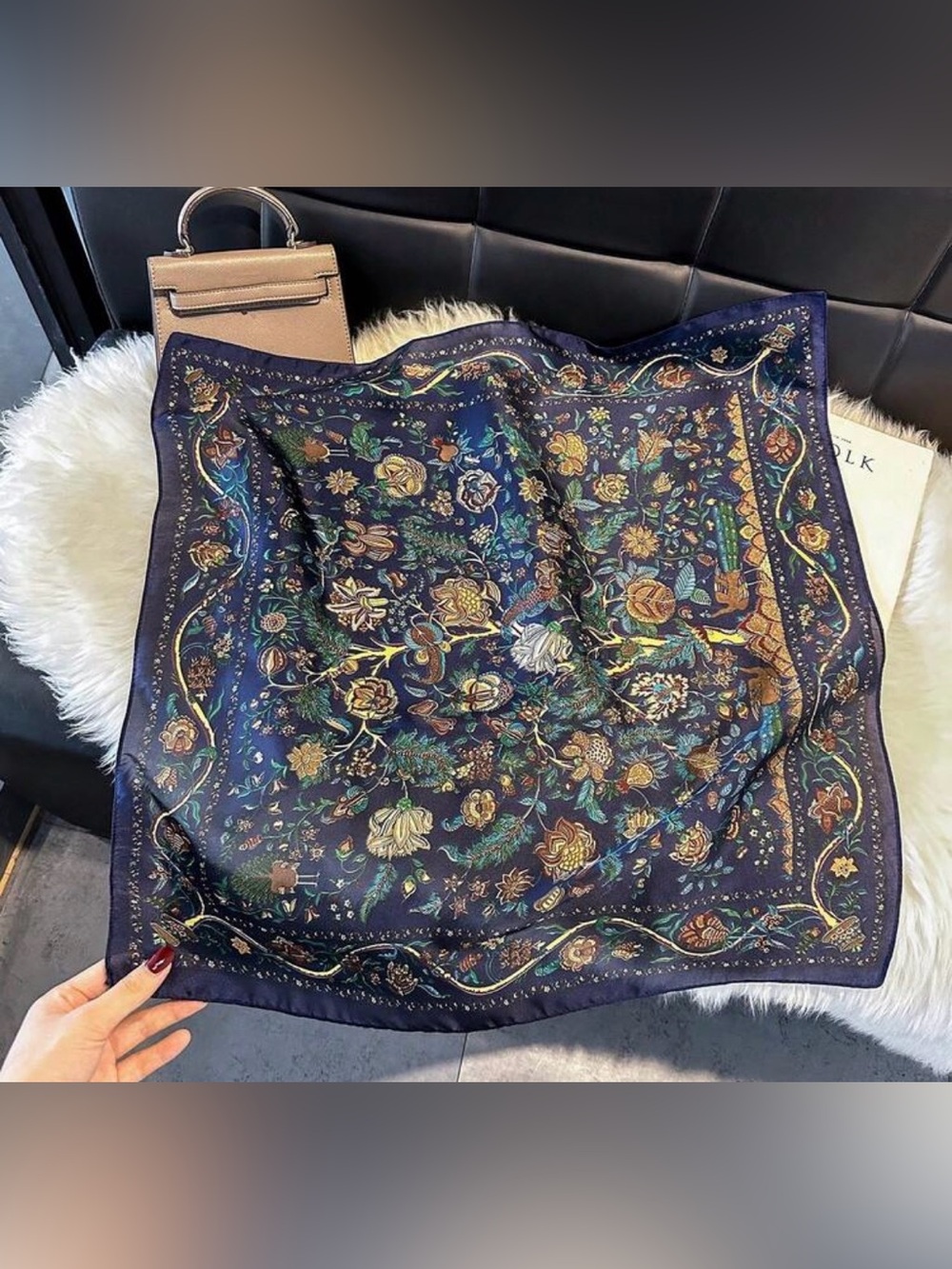 Navy Floral Scarf M849 - Picture 2 of 2
